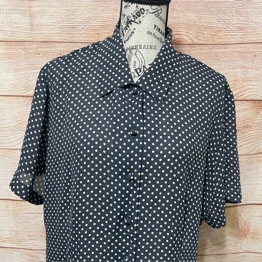 Chaus Polka‎ Dot Sheer Short Sleeve Blouse Sz 14